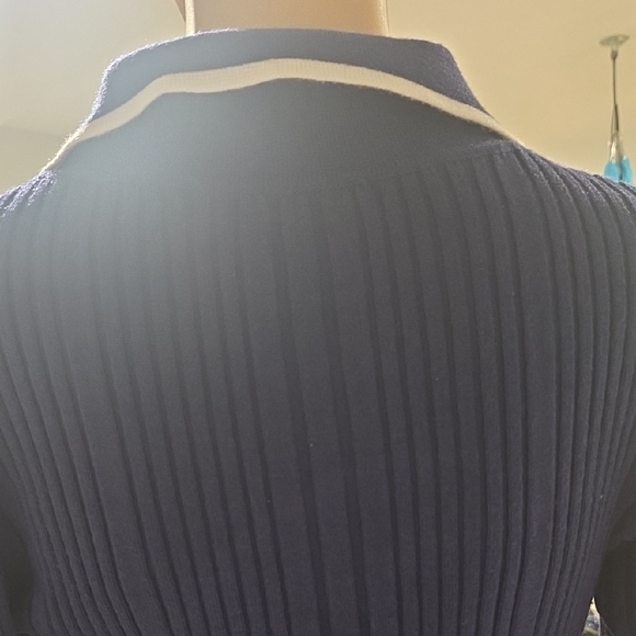 Chic Long Sleeve Navy Dress with White Trim - Picture 10 of 14